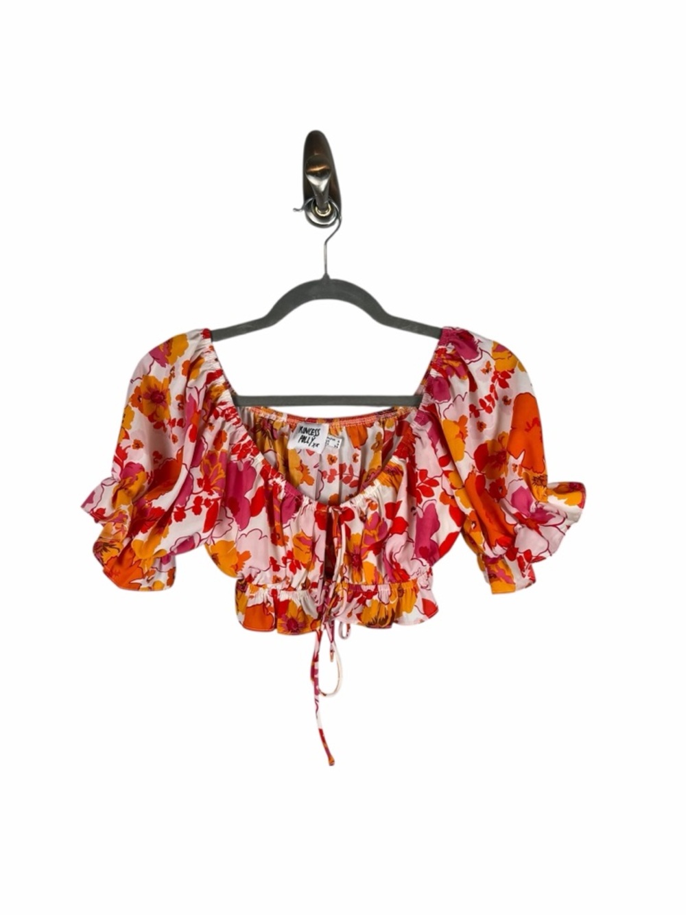 Princess Polly Floral Puff Sleeve Tie Front Crop Top Size 2 (XS)